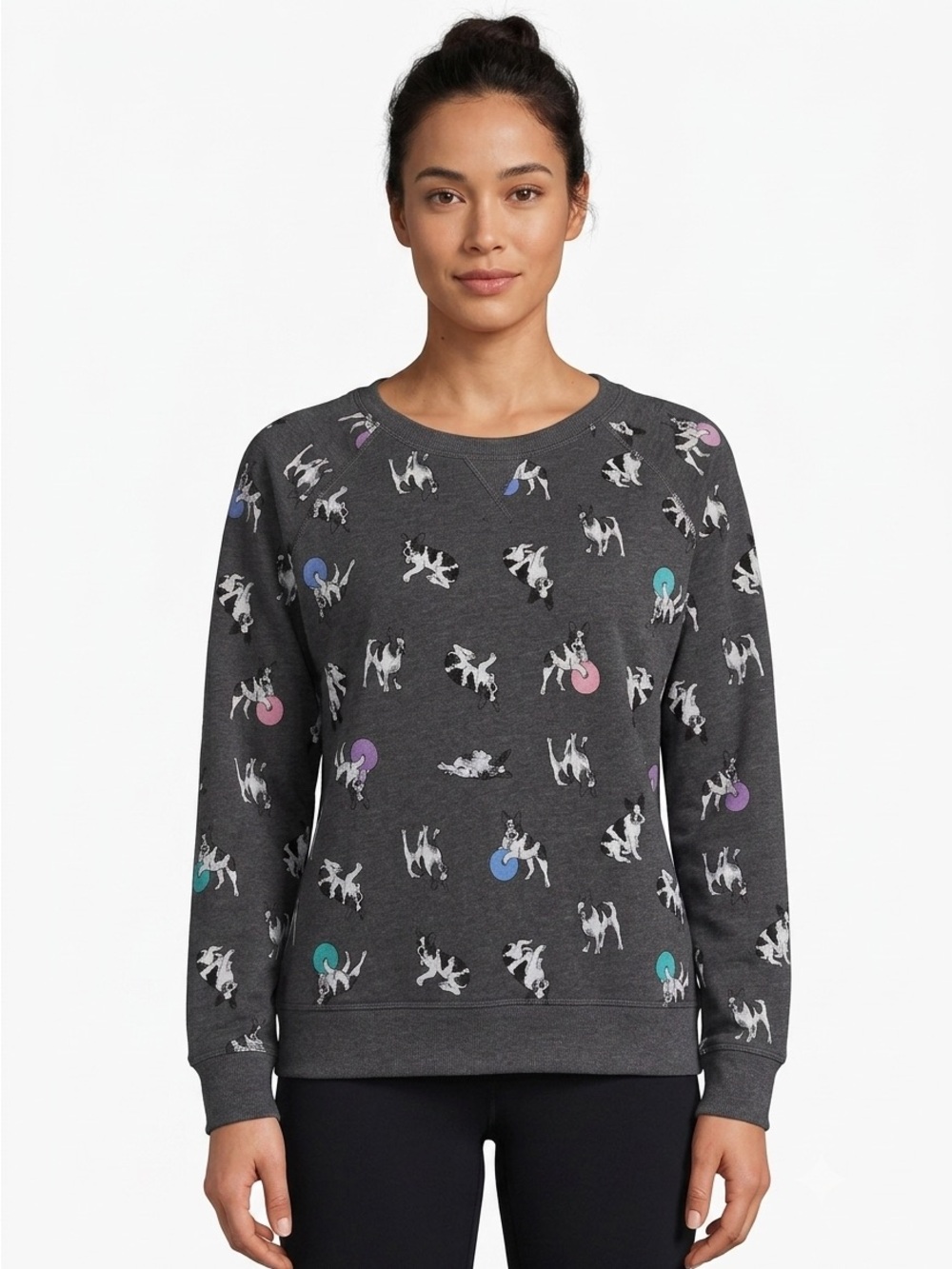 🐶 Joe Fresh French Bulldog All-Over Print Crewneck Sweatshirt – Charcoal Gray